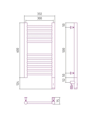 Полотенцесушитель электрический 600х300 белый матовый МЭМ правый, перемычка прямая Сунержа Богема 3.0 30-5805-6030