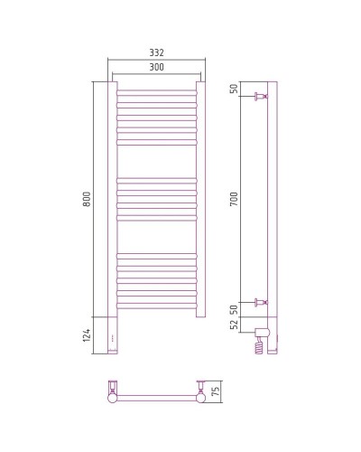 Полотенцесушитель электрический 800х300 золотой МЭМ левый, перемычка прямая Сунержа Богема 3.0 03-5804-8030
