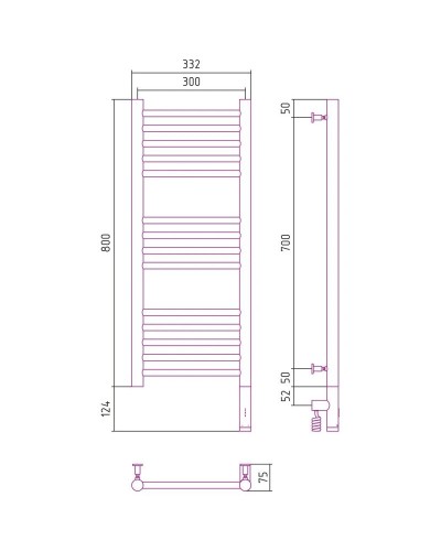 Полотенцесушитель электрический 800х300 золотой матовый МЭМ правый, перемычка прямая Сунержа Богема 3.0 032-5805-8030