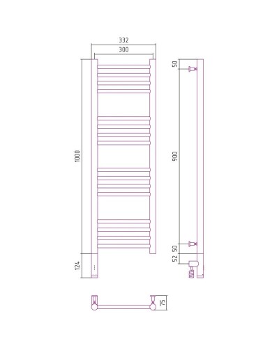 Полотенцесушитель электрический 1000х300 состаренная бронза МЭМ левый, перемычка прямая Сунержа Богема 3.0 05-5804-1030