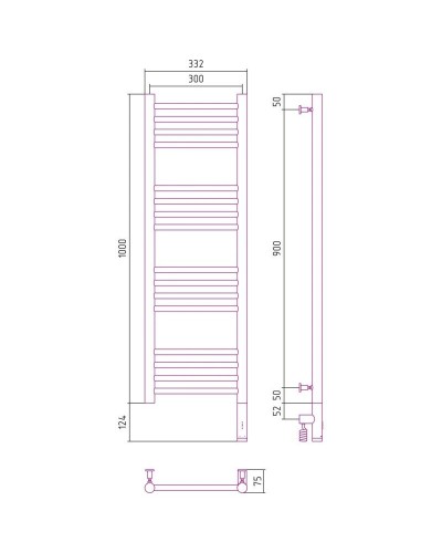 Полотенцесушитель электрический 1000х300 состаренная бронза МЭМ правый, перемычка прямая Сунержа Богема 3.0 05-5805-1030