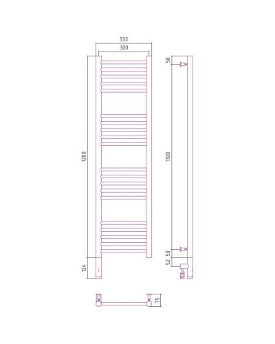 Полотенцесушитель электрический 1200х300 золотой МЭМ левый, перемычка прямая Сунержа Богема 3.0 03-5804-1230