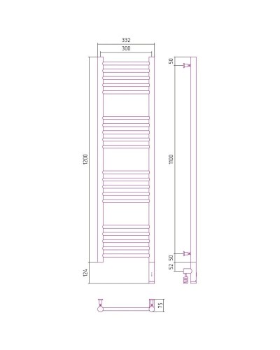 Полотенцесушитель электрический 1200х300 темный титан муар МЭМ правый, перемычка прямая Сунержа Богема 3.0 15-5805-1230