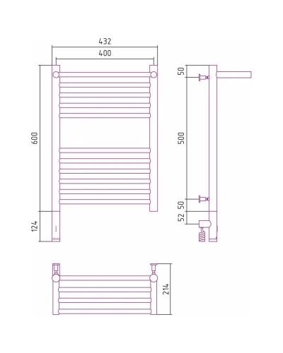 Полотенцесушитель электрический 600х400 шампань МЭМ левый Сунержа Богема с полкой 3.0 020-5806-6040