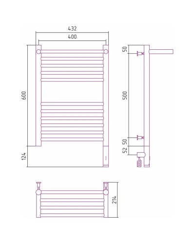 Полотенцесушитель электрический 600х400 сатин МЭМ правый Сунержа Богема с полкой 3.0 071-5807-6040