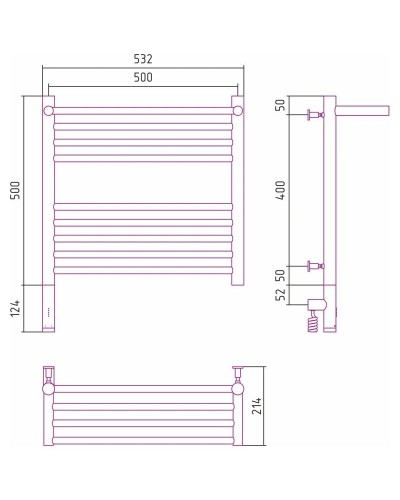 Полотенцесушитель электрический 500х500 белый матовый МЭМ левый Сунержа Богема с полкой 3.0 30-5806-5050