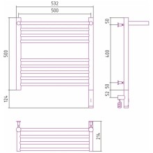 Полотенцесушитель электрический 500х500 золотой матовый МЭМ правый Сунержа Богема с полкой 3.0 032-5807-5050