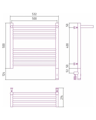 Полотенцесушитель электрический 500х500 состаренная бронза МЭМ правый Сунержа Богема с полкой 3.0 05-5807-5050