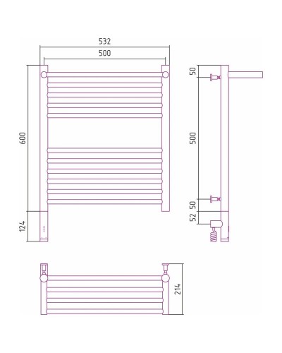 Полотенцесушитель электрический 600х500 сатин МЭМ левый Сунержа Богема с полкой 3.0 071-5806-6050