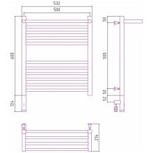 Полотенцесушитель электрический 600х500 темный титан муар МЭМ левый Сунержа Богема с полкой 3.0 15-5806-6050