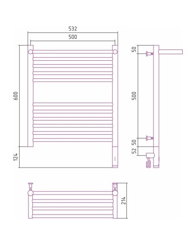 Полотенцесушитель электрический 600х500 золотой матовый МЭМ правый Сунержа Богема с полкой 3.0 032-5807-6050