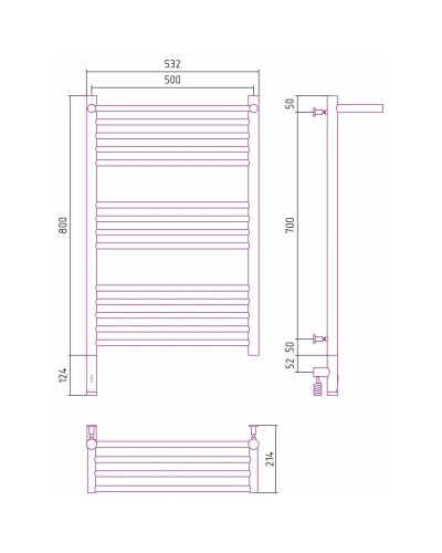 Полотенцесушитель электрический 800х500 сатин МЭМ левый Сунержа Богема с полкой 3.0 071-5806-8050