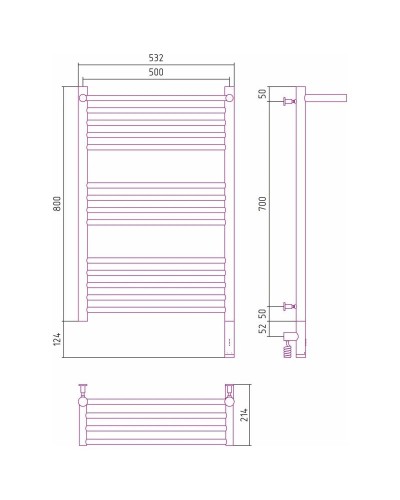 Полотенцесушитель электрический 800х500 белый матовый МЭМ правый Сунержа Богема с полкой 3.0 30-5807-8050