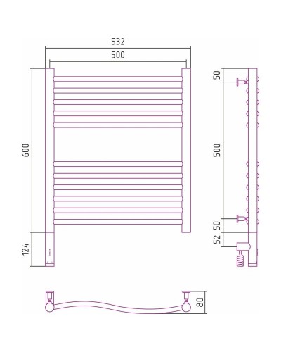 Полотенцесушитель электрический 600х500 черный матовый МЭМ левый Сунержа Флюид 3.0 31-5820-6050