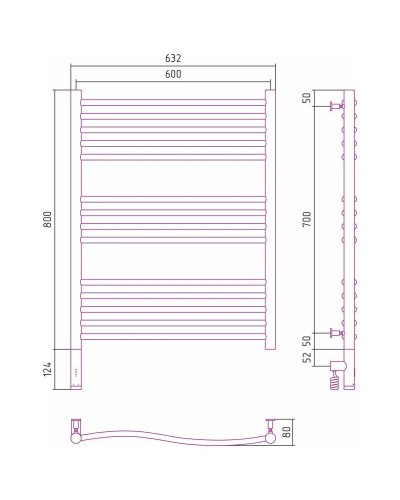 Полотенцесушитель электрический 800х600 шампань матовая МЭМ левый Сунержа Флюид 3.0 022-5820-8060