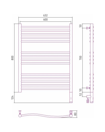 Полотенцесушитель электрический 800х600 шампань матовая МЭМ правый Сунержа Флюид 3.0 022-5821-8060