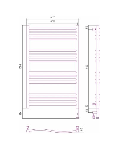 Полотенцесушитель электрический 1000х600 шампань матовая МЭМ правый Сунержа Флюид 3.0 022-5821-1060