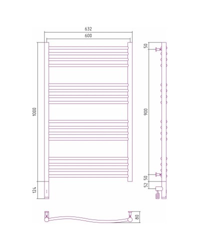 Полотенцесушитель электрический 1000х600 белый матовый МЭМ левый Сунержа Флюид 3.0 30-5820-1060