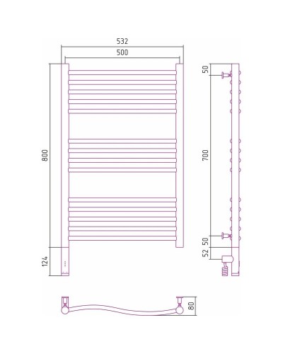 Полотенцесушитель электрический 800х500 белый глянец МЭМ левый Сунержа Флюид 3.0 12-5820-8050