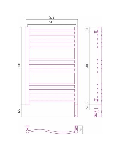 Полотенцесушитель электрический 800х500 МЭМ правый Сунержа Флюид 3.0 00-5821-8050