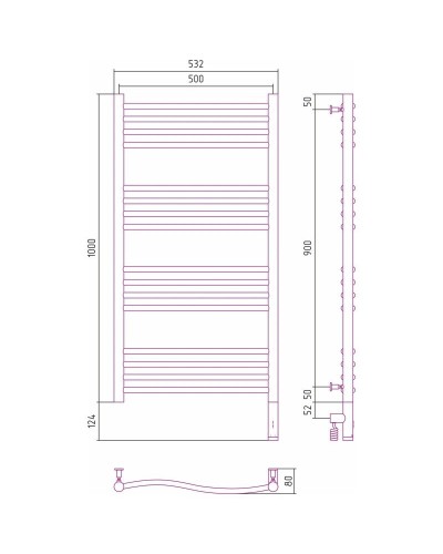 Полотенцесушитель электрический 1000х500 темный титан муар МЭМ правый Сунержа Флюид 3.0 15-5821-1050
