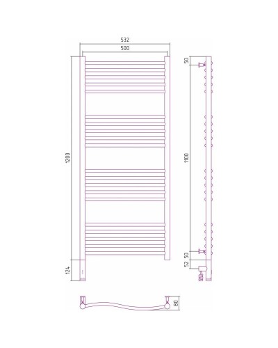 Полотенцесушитель электрический 1200х500 золотой МЭМ левый Сунержа Флюид 3.0 03-5820-1250