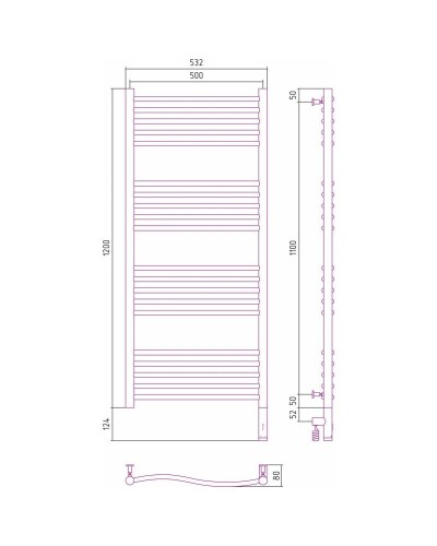 Полотенцесушитель электрический 1200х500 черный матовый МЭМ правый Сунержа Флюид 3.0 31-5821-1250