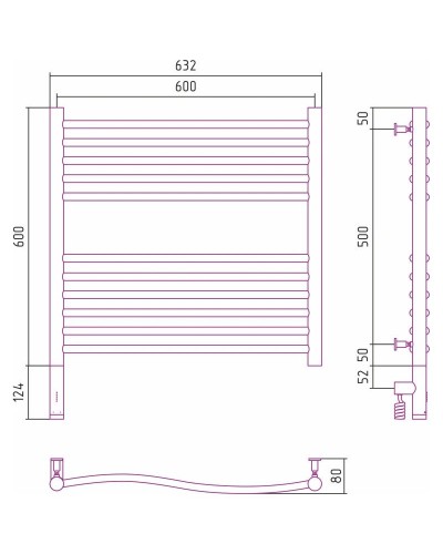 Полотенцесушитель электрический 600х600 шампань матовая МЭМ левый Сунержа Флюид 3.0 022-5820-6060