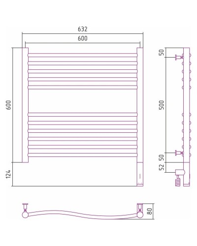 Полотенцесушитель электрический 600х600 белый глянец МЭМ правый Сунержа Флюид 3.0 12-5821-6060