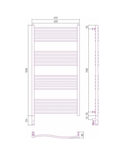 Полотенцесушитель электрический 1200х600 МЭМ левый Сунержа Флюид 3.0 00-5820-1260