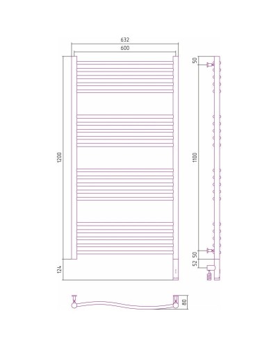Полотенцесушитель электрический 1200х600 черный матовый МЭМ правый Сунержа Флюид 3.0 31-5821-1260