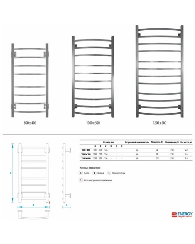 Полотенцесушитель электрический 800x400 Energy Grand EETRGRAND08040R905M