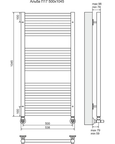 Водяной полотенцесушитель Terminus Альба П17 500x1045 4620768886553 Хром