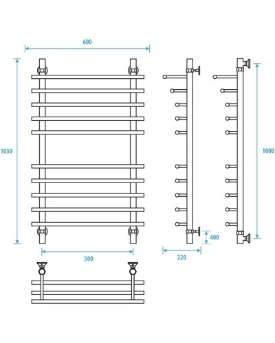 Полотенцесушитель водяной 1000x500 Energy Ideal Modus EWTRIDEAM1005000000