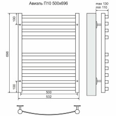 Водяной полотенцесушитель Terminus Авиэль П10 500х696 4620768886386 Хром