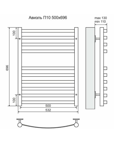 Водяной полотенцесушитель Terminus Авиэль П10 500х696 4620768886386 Хром