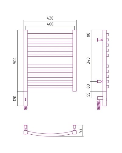 Полотенцесушитель электрический 500х400 белый матовый МЭМ левый Сунержа Аркус 3.0 30-5704-5040