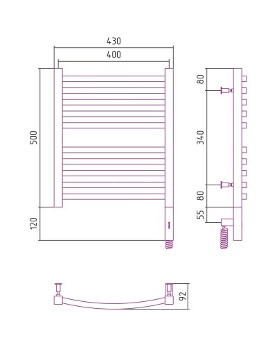 Полотенцесушитель электрический 500х400 белый глянец МЭМ правый Сунержа Аркус 3.0 12-5705-5040