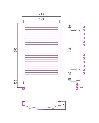 Полотенцесушитель электрический 600х400 золотой матовый МЭМ левый Сунержа Аркус 3.0 032-5704-6040