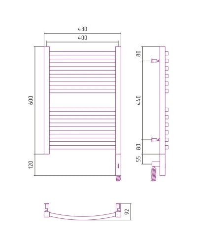 Полотенцесушитель электрический 600х400 сатин МЭМ правый Сунержа Аркус 3.0 071-5705-6040
