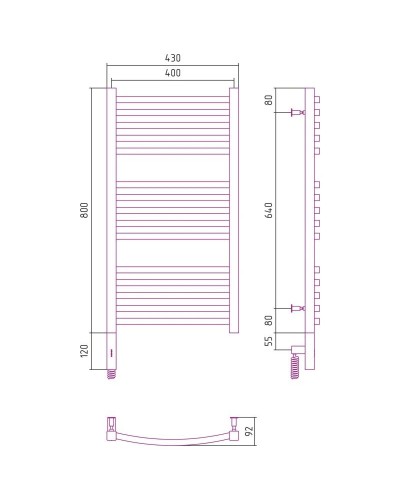 Полотенцесушитель электрический 800х400 сатин МЭМ левый Сунержа Аркус 3.0 071-5704-8040