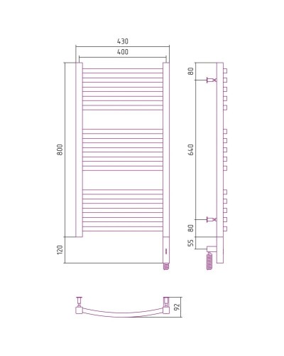 Полотенцесушитель электрический 800х400 сатин МЭМ правый Сунержа Аркус 3.0 071-5705-8040