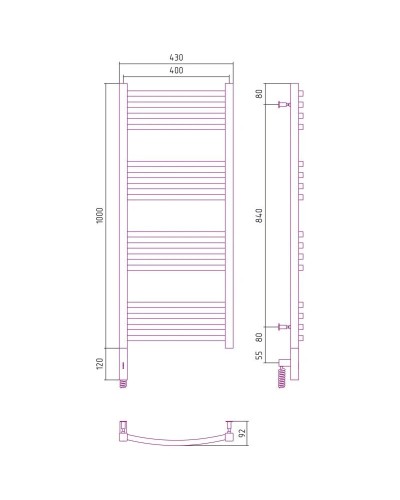 Полотенцесушитель электрический 1000х400 черный матовый МЭМ левый Сунержа Аркус 3.0 31-5704-1040