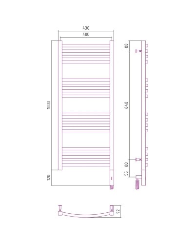 Полотенцесушитель электрический 1000х400 МЭМ правый Сунержа Аркус 3.0 00-5705-1040
