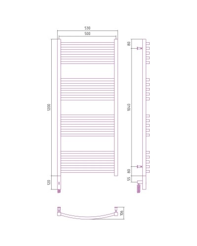 Полотенцесушитель электрический 1200х500 золотой матовый МЭМ левый Сунержа Аркус 3.0 032-5704-1250