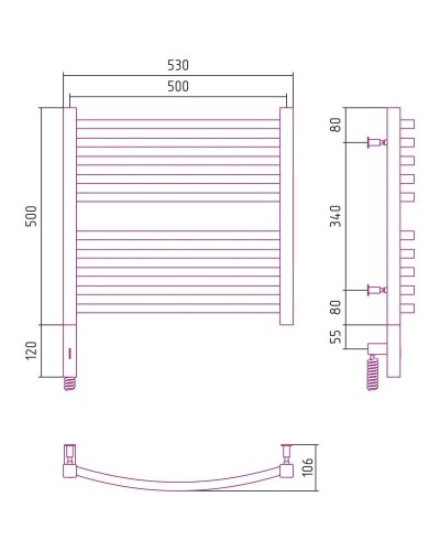 Полотенцесушитель электрический 500х500 золотой МЭМ левый Сунержа Аркус 3.0 03-5704-5050