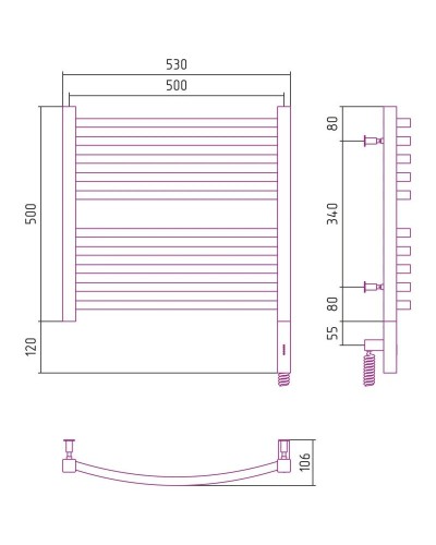 Полотенцесушитель электрический 500х500 золотой МЭМ правый Сунержа Аркус 3.0 03-5705-5050