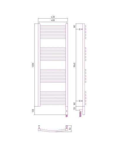 Полотенцесушитель электрический 1200х400 состаренная латунь МЭМ правый Сунержа Аркус 3.0 051-5705-1240