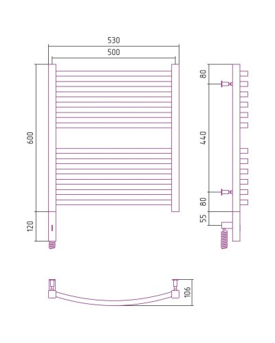 Полотенцесушитель электрический 600х500 золотой матовый МЭМ левый Сунержа Аркус 3.0 032-5704-6050