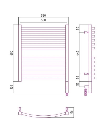 Полотенцесушитель электрический 600х500 золотой МЭМ правый Сунержа Аркус 3.0 03-5705-6050